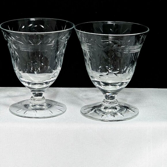 Didio Cut Glass Oyster Cocktail Glasses 3.25" dessert crystal leaves laurel stem - Picture 6 of 9